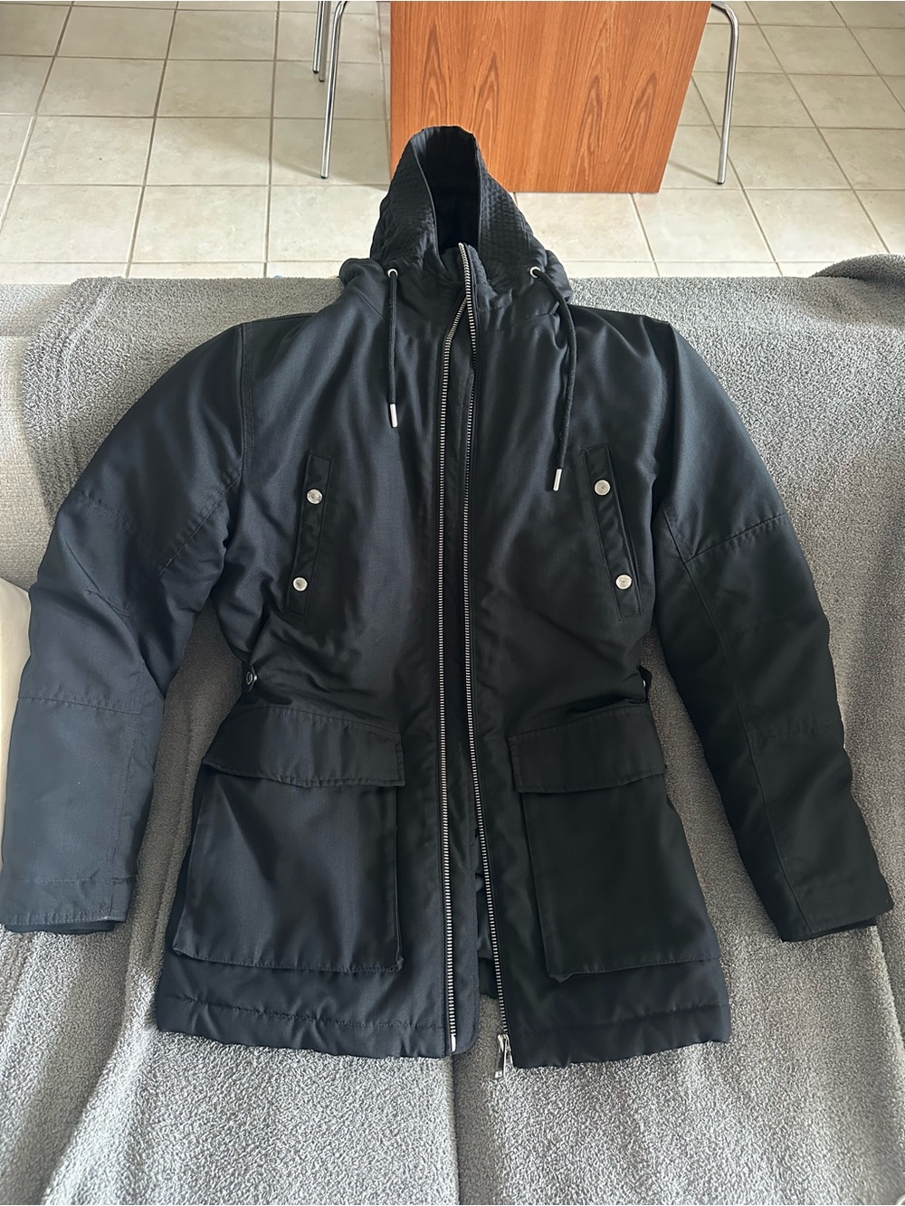 REISS Men’s Toronto Black Double-Zip Military Utility Parka Jacket Sz Small